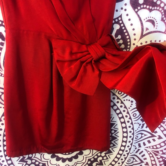 Forever 21 Formal Strapless Mini Dress Red Bow Ribbon XS - Picture 3 of 7